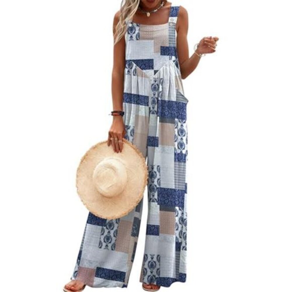 Women's Casual Overalls Loose Wide Leg Jumpsuit Summer Boho Baggy Romper